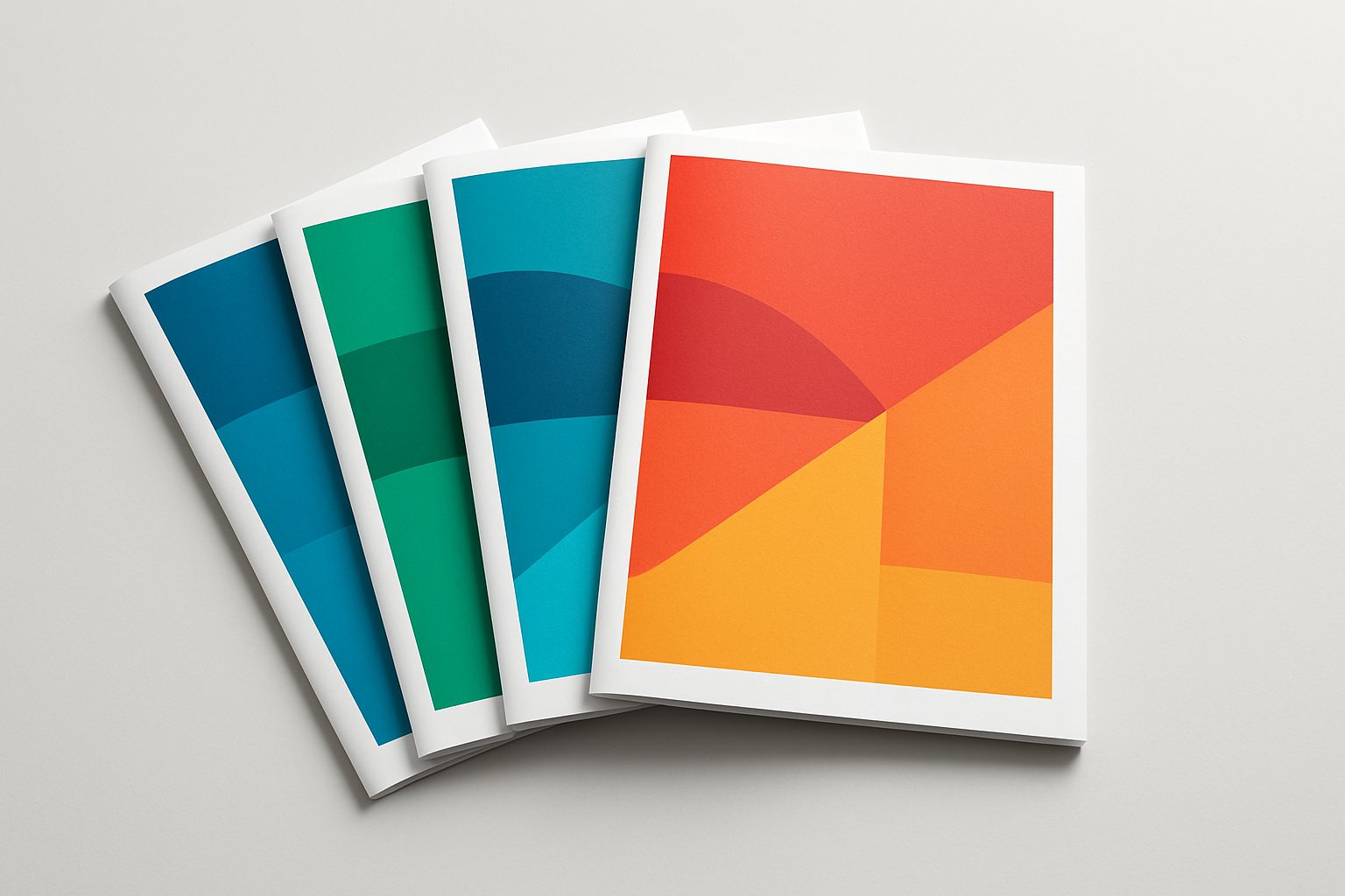 Stack of colorful brochures displaying abstract geometric designs